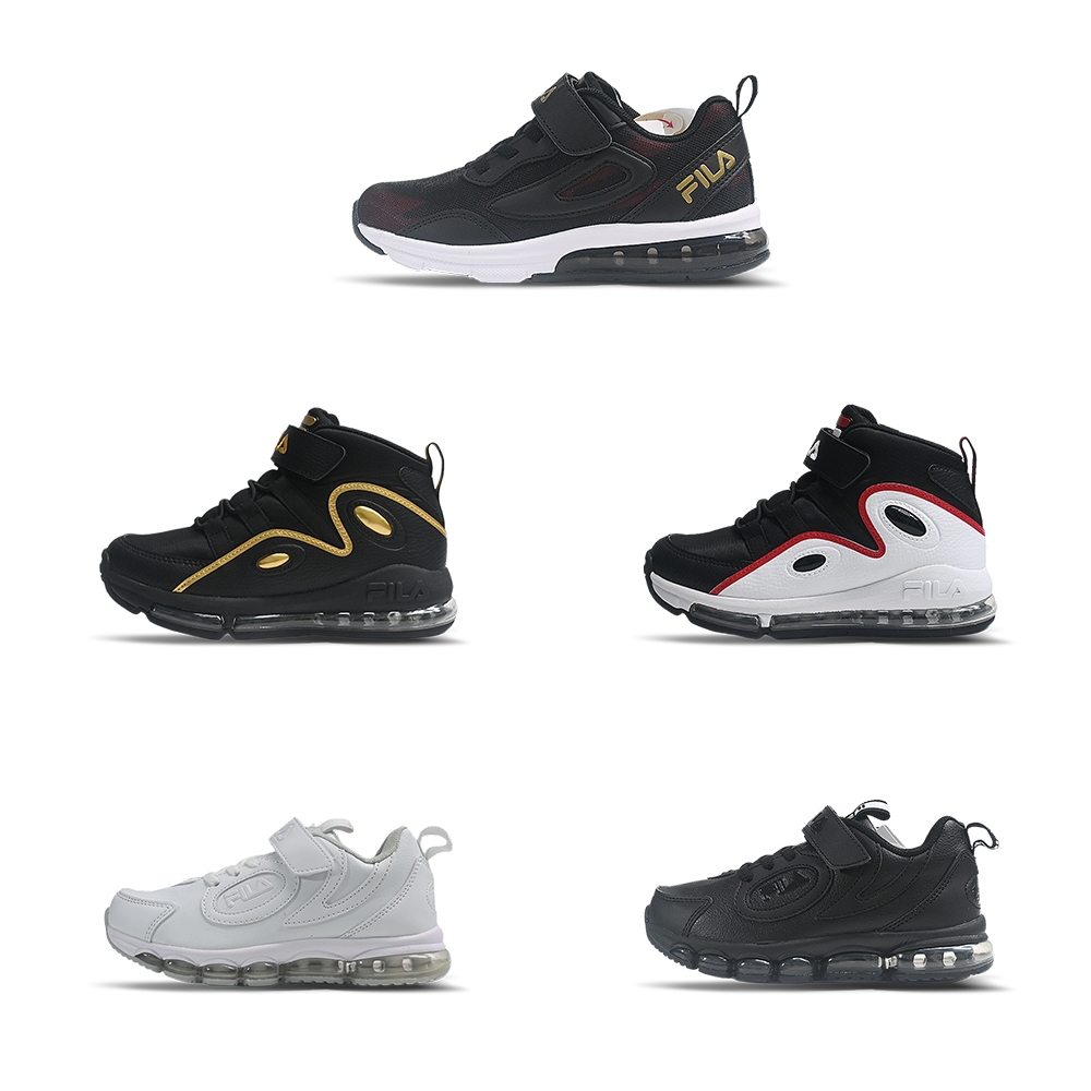 【FILA】美好運動 FILA童鞋 籃球鞋 氣墊鞋 全黑 全白 特價 19~21cm（3-B401X-009/3-J443X-000/） (3-B401X-009 籃球鞋黑金)