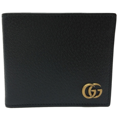 GUCCI   經典GG Marmont系列金屬GG LOGO牛皮折疊短夾(黑色-8卡)