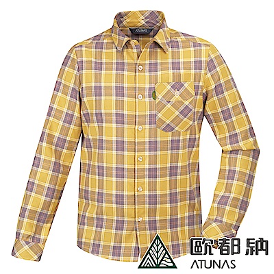 【ATUNAS 歐都納】男款中空纖維保暖長袖格子襯衫A-S1811M黃格