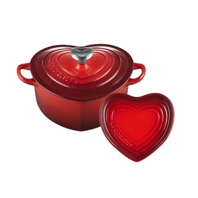 Le Creuset 愛心鑄鐵鍋 20cm 1.9L 櫻桃紅 心型鋼頭 法國製+甜心系列 心形鏟座盤 櫻桃紅