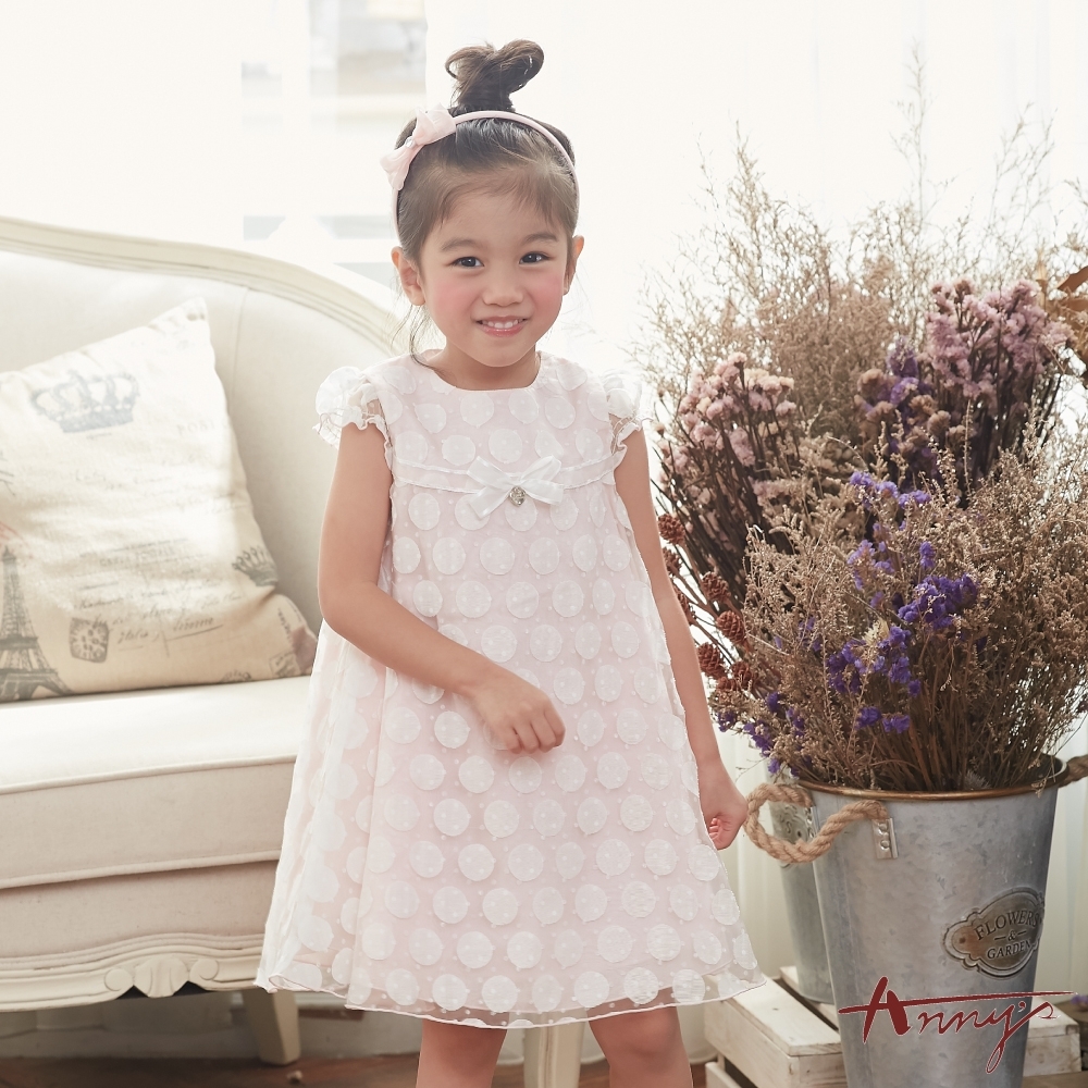 Annys安妮公主- 迷霧中的光點網紗蝴蝶結春夏款洋裝*8526粉紅
