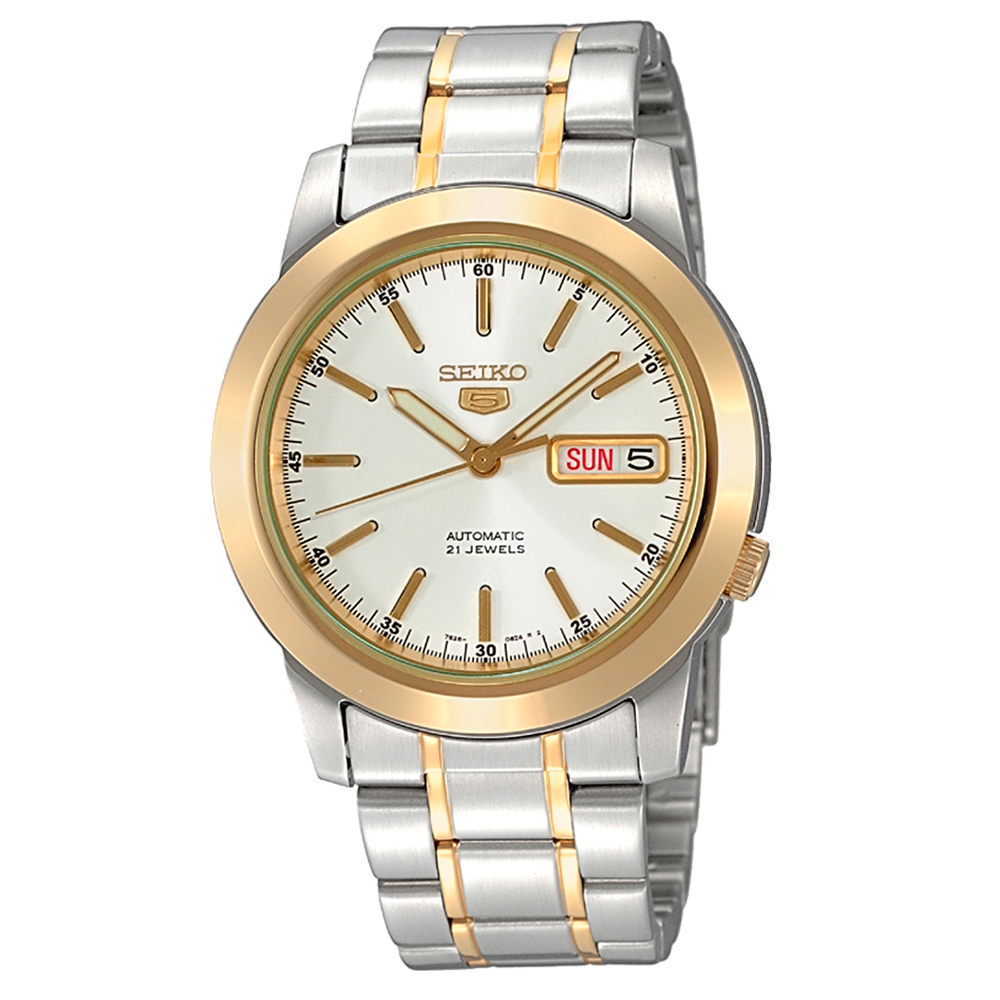 SEIKO 半金經典5號自動上鍊機械腕錶(SNKE54J1)-白面+金x38.5mm