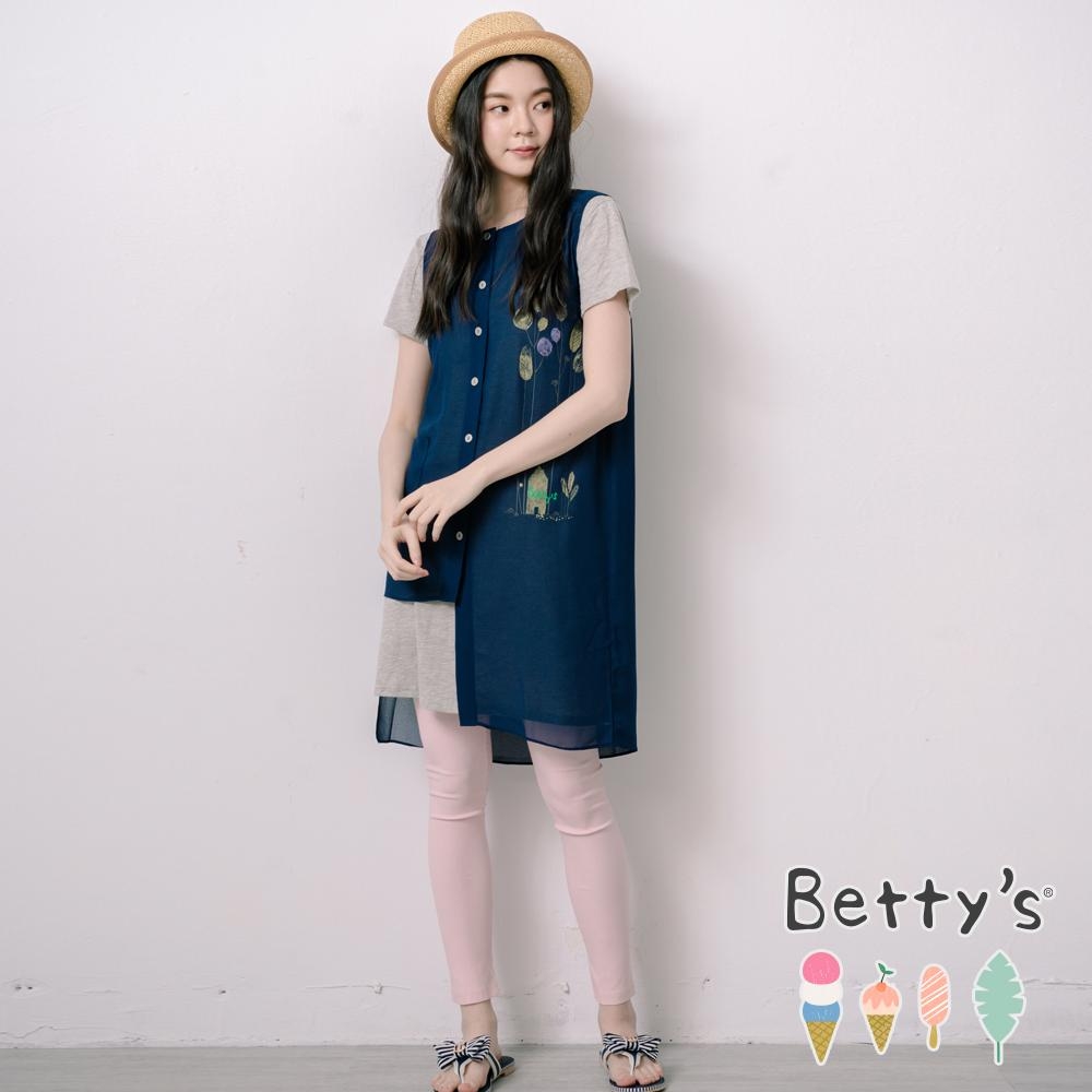 betty’s貝蒂思　開襟雪紡外罩+素面長版上衣(深藍)