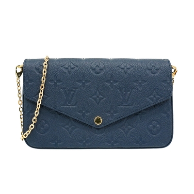 Louis Vuitton LV路易威登 Felicie Pochette 牛皮壓花金鍊斜背包(M83589-海軍藍)