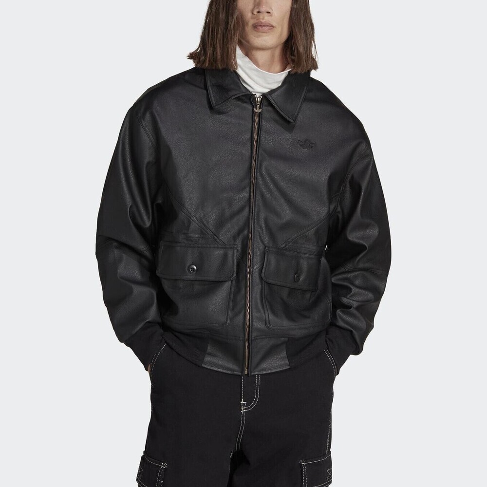 Adidas C L Jkt [HR8936] 男 皮革飛行外套 休閒 寬鬆 舒適 經典 穿搭 亞洲版 黑