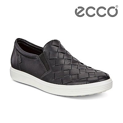 ECCO SOFT 7 W 編織素色輕盈套入式休閒鞋 女-黑