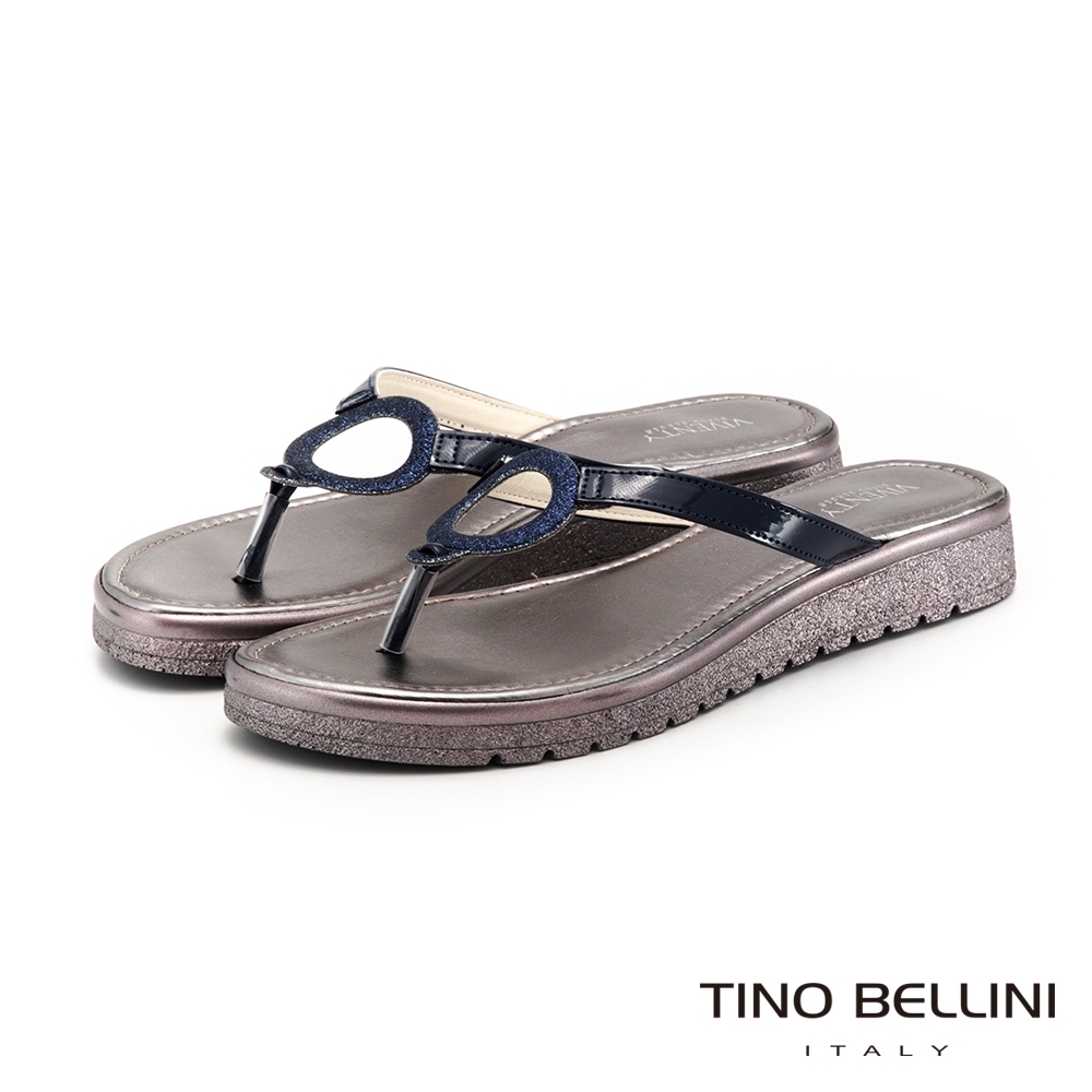 Tino Bellini義大利進口幾何輪廓夾腳拖鞋_藍