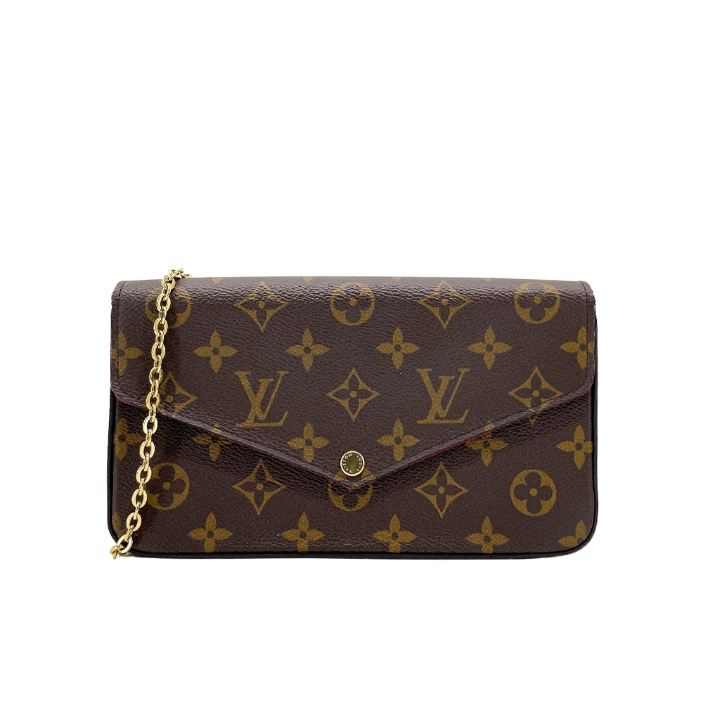 二手品 Louis Vuitton Felicie Pochette字花帆布鍊帶斜揹/手拿包(M61276-咖)