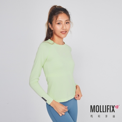 Mollifix 瑪莉菲絲 A++無縫針織長袖訓練上衣 (淺綠)、瑜珈服、瑜珈上衣、長T恤、運動服、暢貨出清