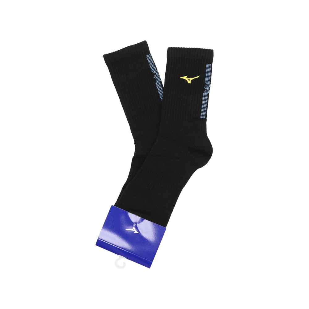 Mizuno 襪子 Crew Socks 男款 黑 黃 長襪 高筒 運動襪 包覆 美津濃 單雙入 32TXA607-49