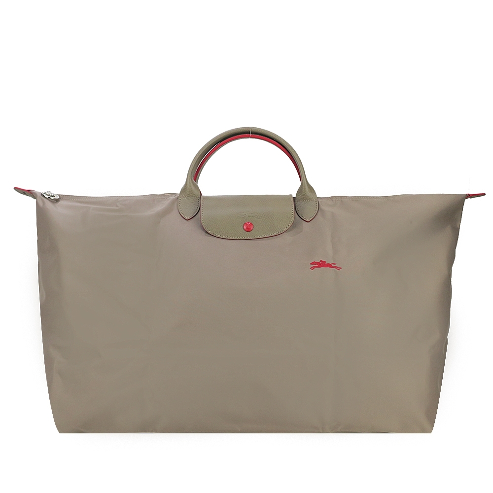 LONGCHAMP LE PLIAGE COLLECTION系列刺繡短把手提旅行袋(特大/棕)