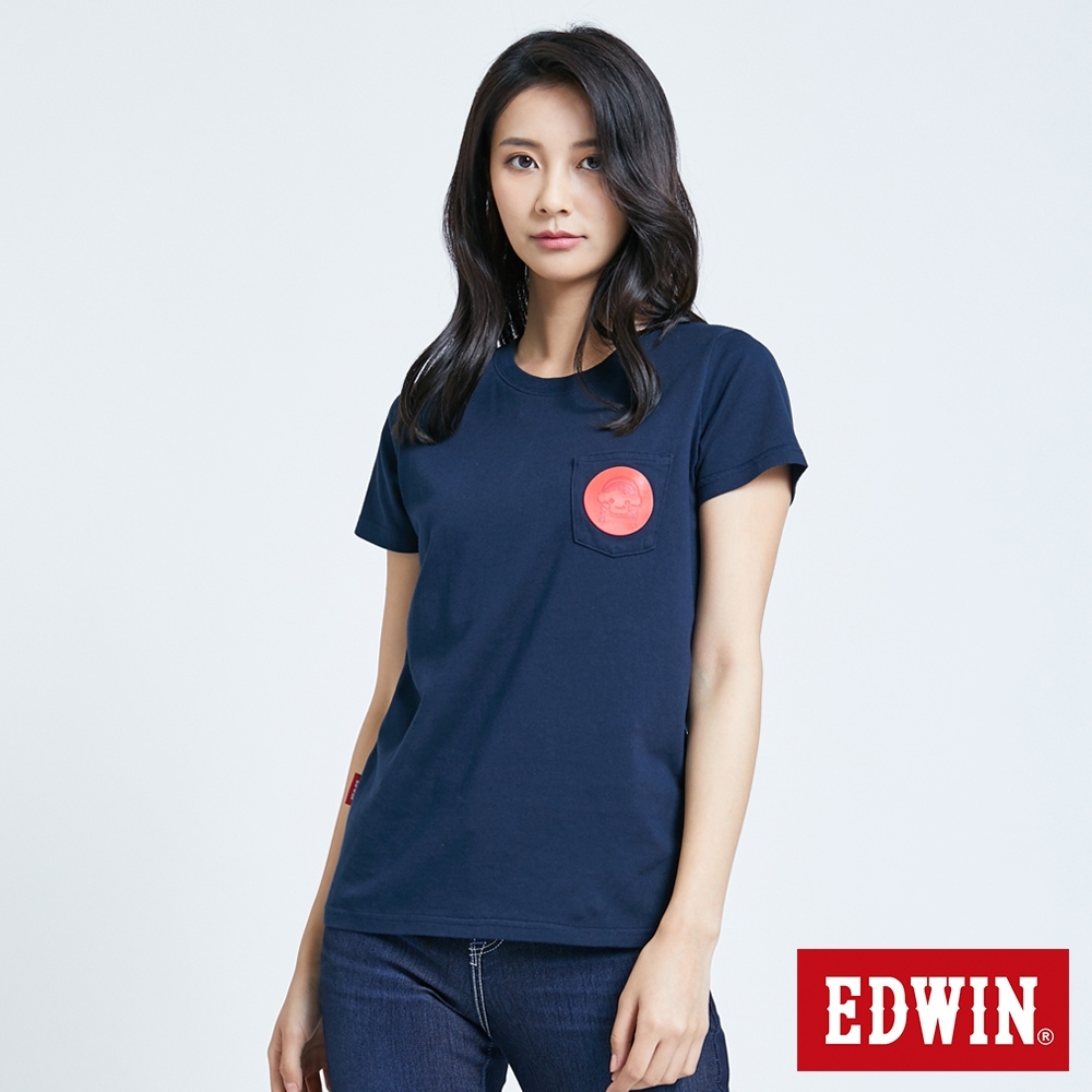 EDWIN 超市系列 優酪乳口袋 短袖T恤-女-丈青