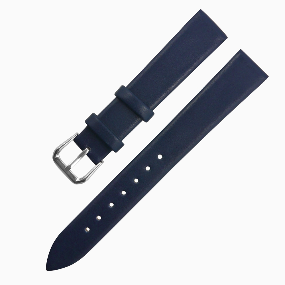 Watchband / 超薄 各品牌通用 簡約 真皮錶帶 鍍玫瑰金不鏽鋼扣頭-深藍