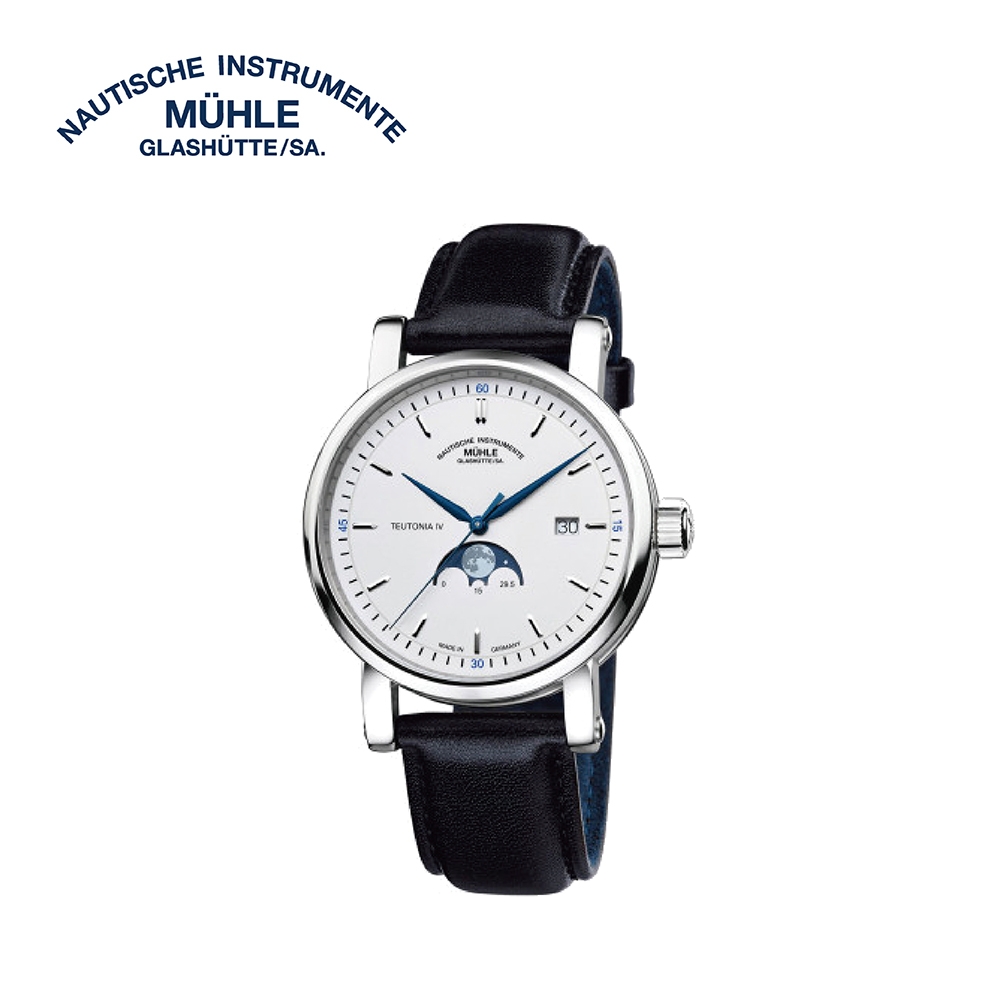 MUHLE GLASHUETTE 格拉蘇蒂．莫勒 Teutonia IV月相 M1-44-05-LB 機械男錶