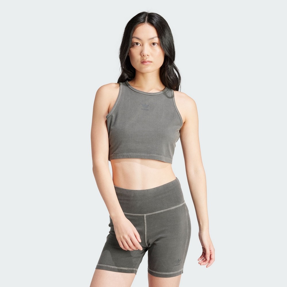 ADIDAS ESS+ CROP TANK 三葉草 女運動背心-灰黑-IU2709