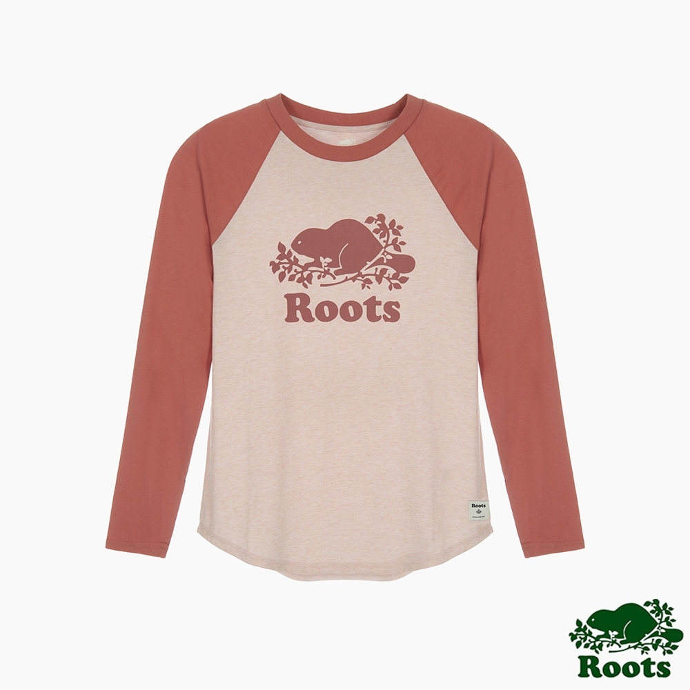 Roots 女裝- 海狸LOGO棒球長袖T恤-淡粉色
