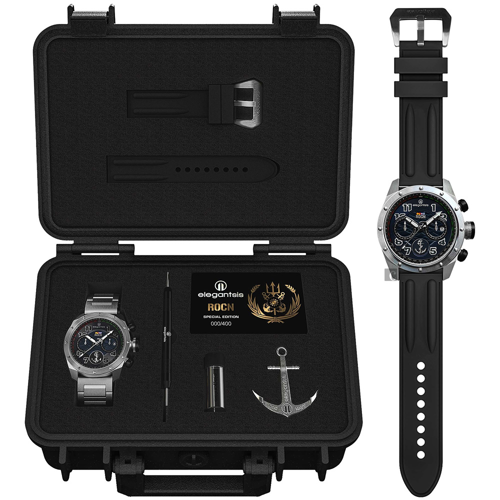 elegantsis 中華民國海軍艦隊計時限量套錶-黑x銀/47mm
