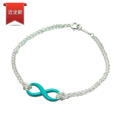 二手品 Tiffany&Co. 蒂芙尼 藍色琺瑯無限符號雙鍊925純銀手鍊