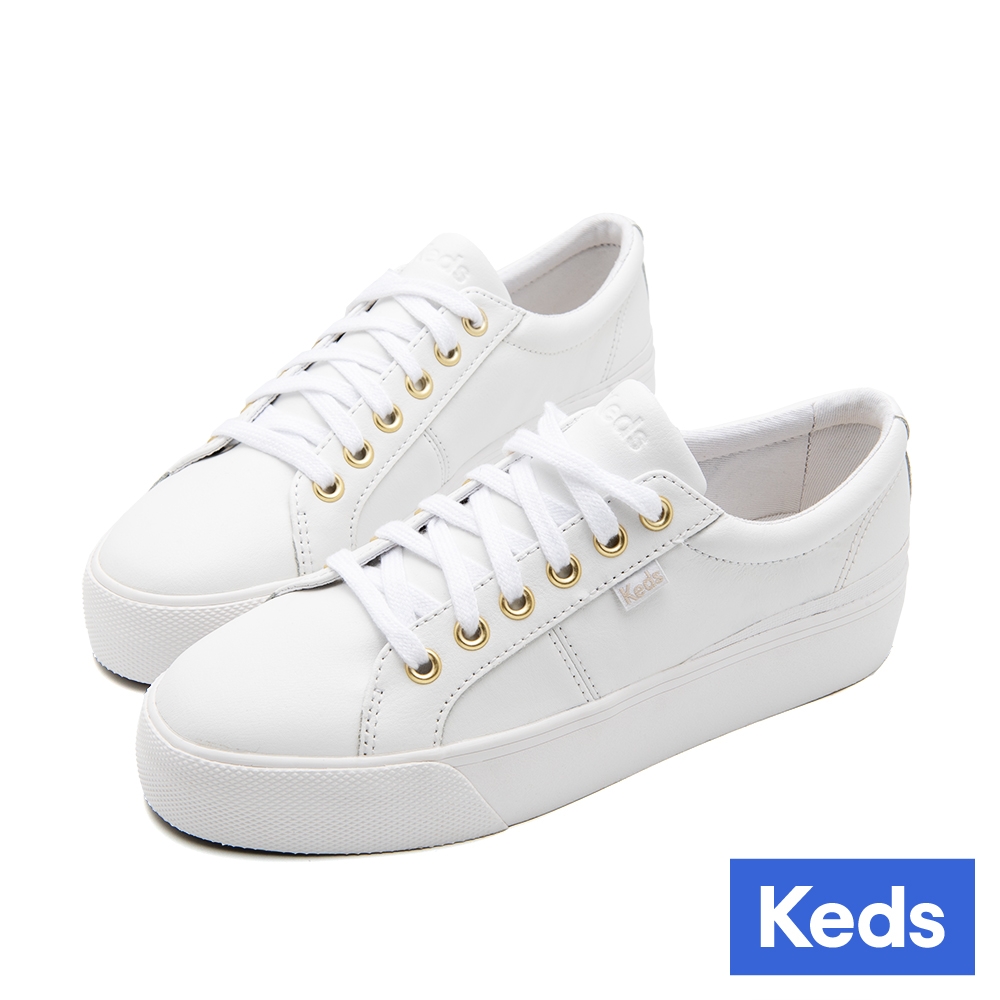 Keds JUMP KICK DUO 簡約運動風皮革休閒厚底小白鞋 9243W123677