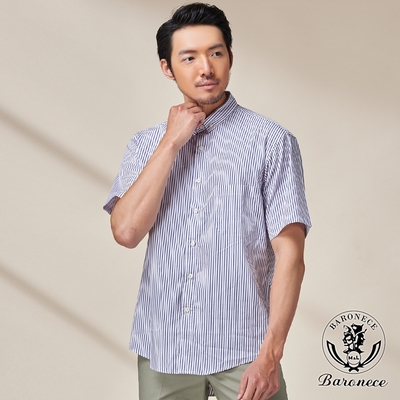 BARONECE 歐式經典風尚短袖襯衫_藍白條紋(520402-13)
