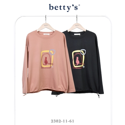 betty’s貝蒂思 亮粉貓咪印花抽繩長袖T-shirt(共二色)