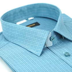 金安德森 藍色線格窄版長袖襯衫