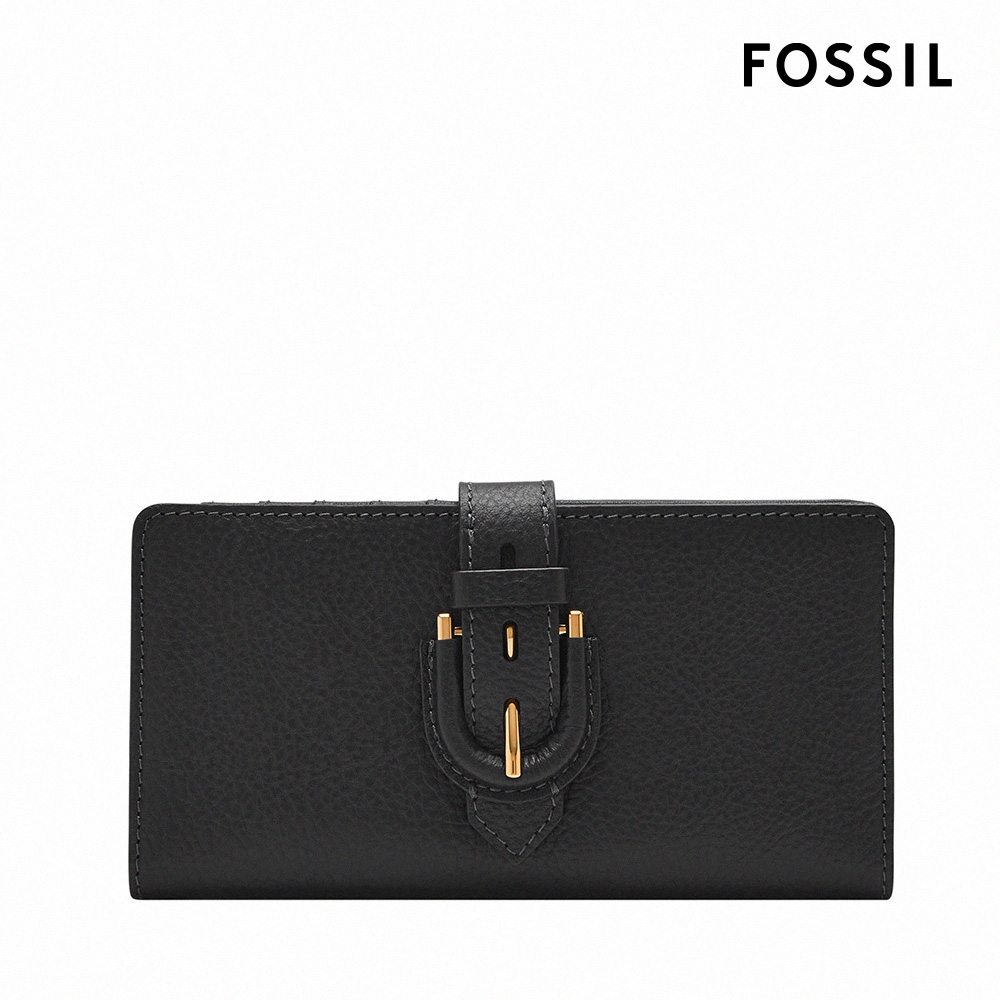 FOSSIL Harwell 真皮馬鞍釦中長夾-黑色 SL10032001