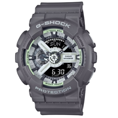 CASIO卡西歐 G-SHOCK 黑暗空間 散發光芒 酷炫設計雙顯錶款 灰 GA-110HD-8A_51.2mm