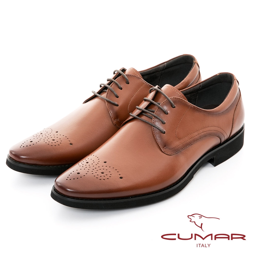 【CUMAR】輕量舒適真皮雕花紳士鞋-紅棕