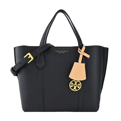 TORY BURCH PERRY燙金LOGO荔枝紋三層兩用包-黑