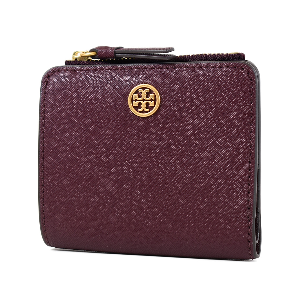 TORY BURCH 專櫃款 防刮對折釦式零錢袋短夾-酒紅