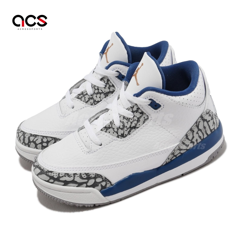 Nike 籃球鞋Jordan 3 Retro TD 小童童鞋白藍爆裂紋巫師運動鞋小朋友