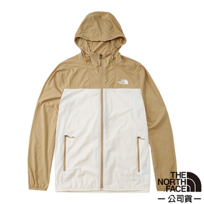 The North Face 男 可調式輕薄防曬透氣排汗連帽外套(亞洲版型)/夾克風衣_白/棕