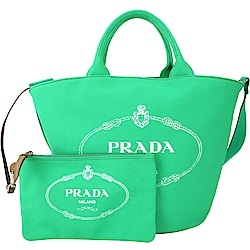 PRADA Giardiniera 中型單寧帆布印花兩用包(附萬用包/