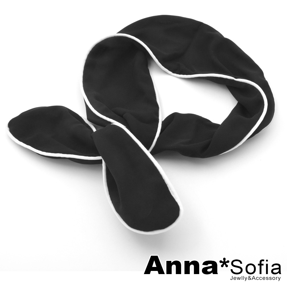 AnnaSofia 雪紡滾白弧邊 兔耳髮帶髮圈領結帶(酷黑系)