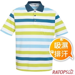 瑞多仕-RATOPS 男款 COOLMAX 輕量透氣短袖條紋POLO衫_DB8940 白/水藍/香綠/靛藍色