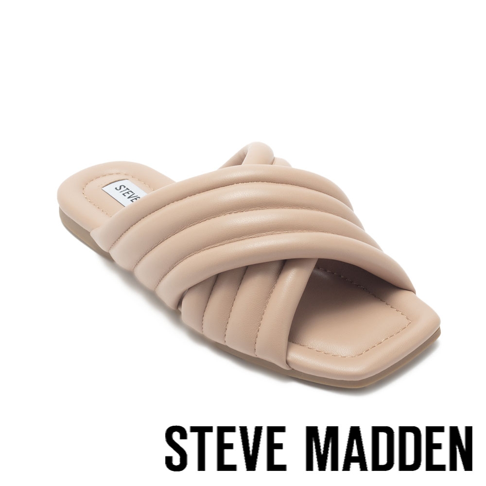 STEVE MADDEN-OUTPOST 斜壓紋交叉平底涼拖鞋-米杏色
