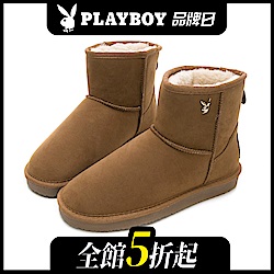 PLAYBOY 陽光雪戀 皇冠織標短筒雪靴-棕