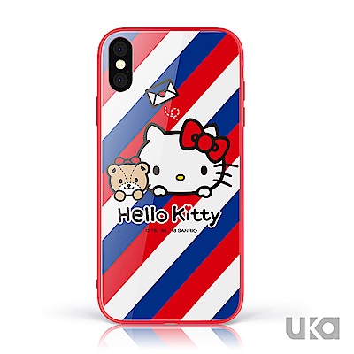 三麗鷗 HelloKitty iPhone X/Xs 9H鋼化玻璃彩繪背蓋-郵差凱蒂