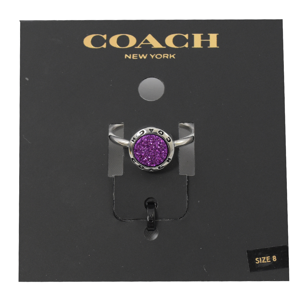 COACH 圓型LOGO紫色造型裝飾戒指(銀)