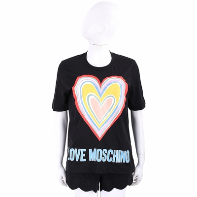 LOVE MOSCHINO 亮片串飾愛心黑色短袖TEE T恤(女款)