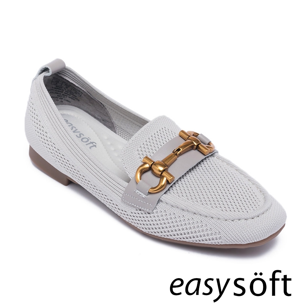 Easy Soft-SOFTKNIT 金飾釦氣質舒適彈性休閒鞋-簡約灰