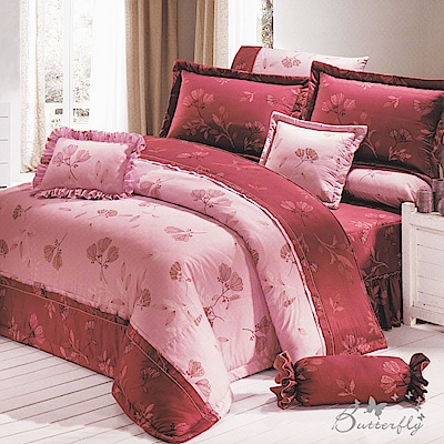 BUTTERFLY-台製40支紗純棉加高30cm單人床包+薄式信封枕套-羅曼夜-紅
