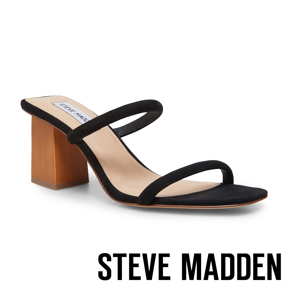 STEVE MADDEN-HONEY 雙帶復古方粗跟涼鞋-黑色