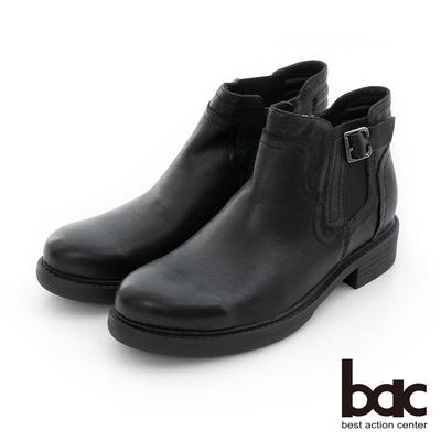 【bac】歐風紳仕 皮帶裝飾真皮紳士短靴-黑