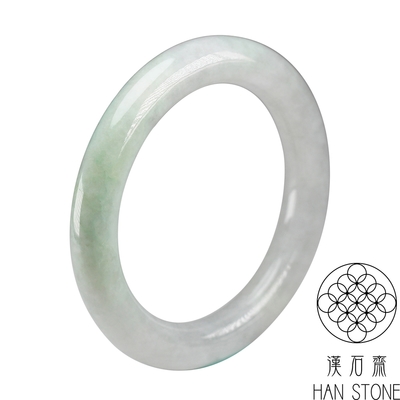 【漢石齋】天然翡翠A貨 圓條手鐲玉鐲 飄花種(手圍16.9/版寬9.6mm)