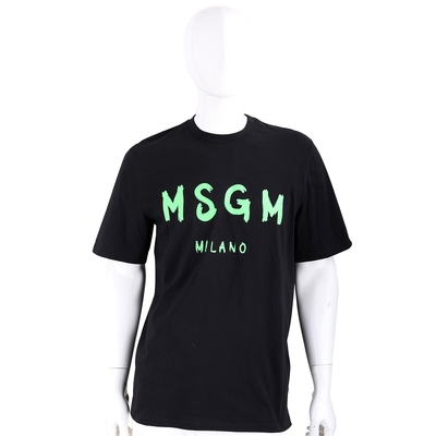 MSGM 塗鴉螢光綠字母黑色棉質短袖TEE T恤(男款)