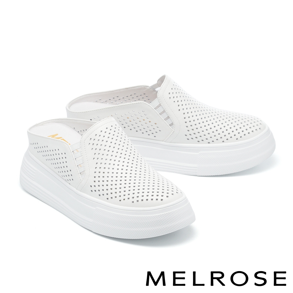穆勒鞋 MELROSE 清新日常鏤空牛皮厚底穆勒休閒拖鞋－白 product image 1