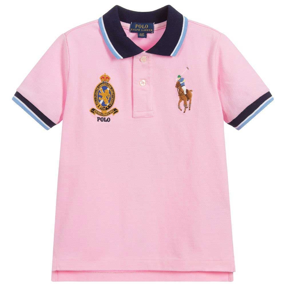 Polo Ralph Lauren 大馬Logo皇家徽章桃粉色短袖網眼Polo衫