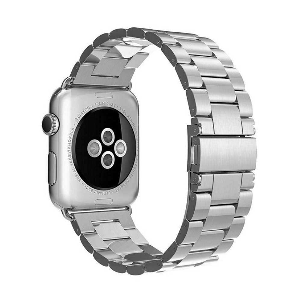 Apple Watch 不鏽鋼三珠蝶扣錶帶-贈拆錶器(星空銀-38mm)